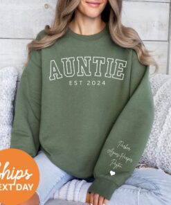 personalized auntie sweatshirt with kids names custom auntie established sweatshirt for pregnancy announcement and new aunt gifts vmxbq