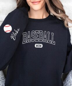 personalized baseball mom sweatshirt with name on sleeve custom crewneck hoodie for game day and mothers day d9srd