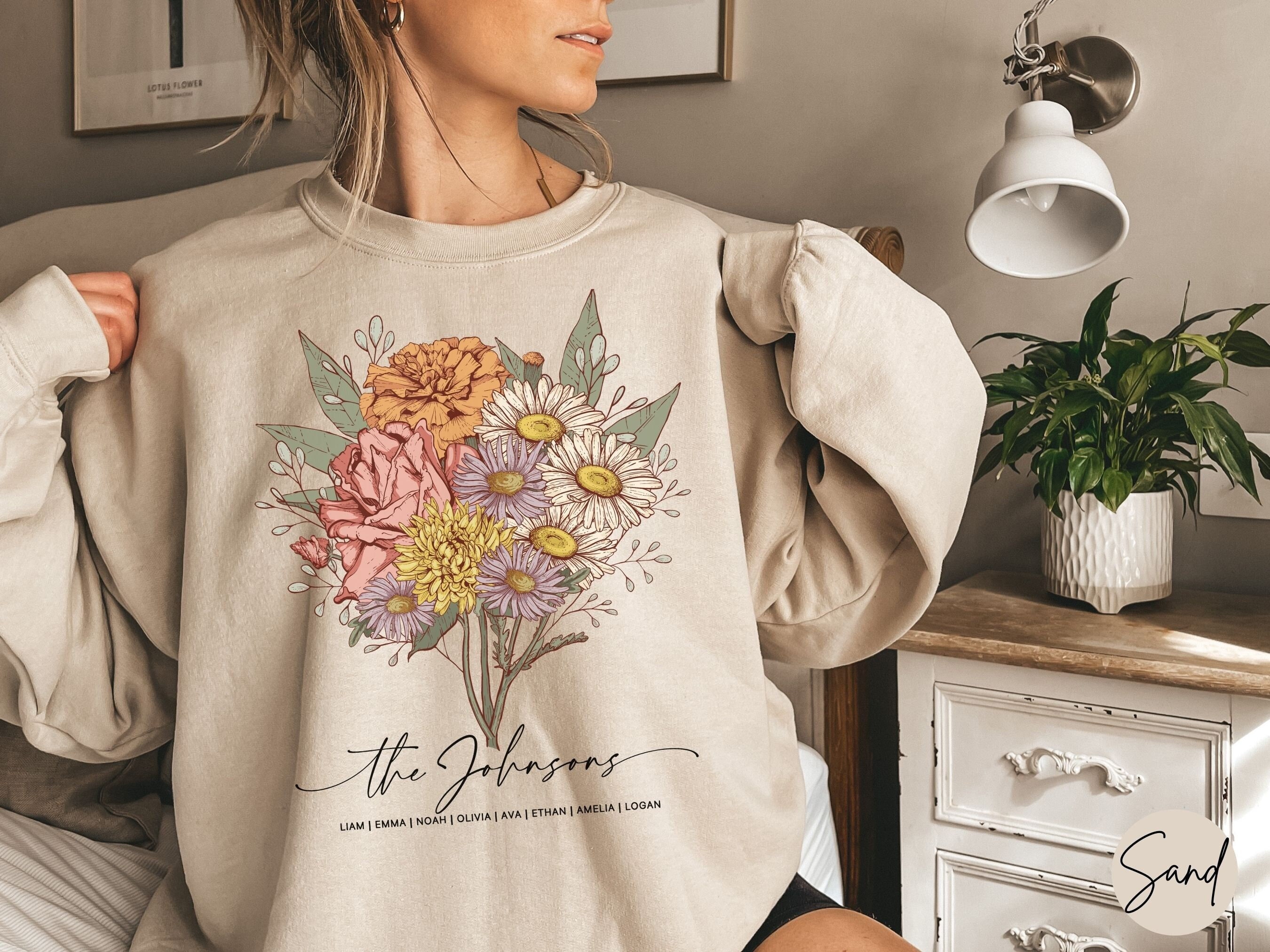 personalized birth month flower bouquet sweatshirt for mom and grandma unique mothers day shirt for plant mama lsufs scaled