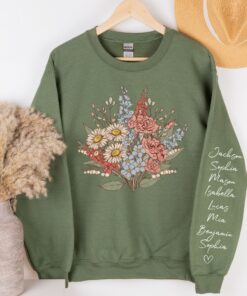 personalized birth month flower sweatshirt with names on sleeve for mom grandma plant mama mothers day gift tjqtm