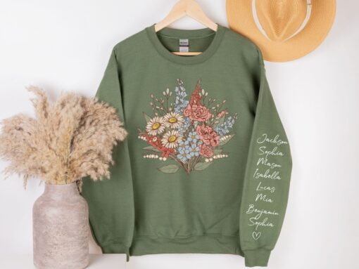 personalized birth month flower sweatshirt with names on sleeve for mom grandma plant mama mothers day gift tjqtm scaled