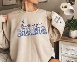 personalized boy mama sweatshirt with kids names floral design custom crewneck for mothers day baby reveal outfit 7tpmo