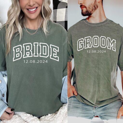 personalized bride and groom t shirt for engagement honeymoon matching outfits wedding party apparel comfort colors tee igeqr scaled