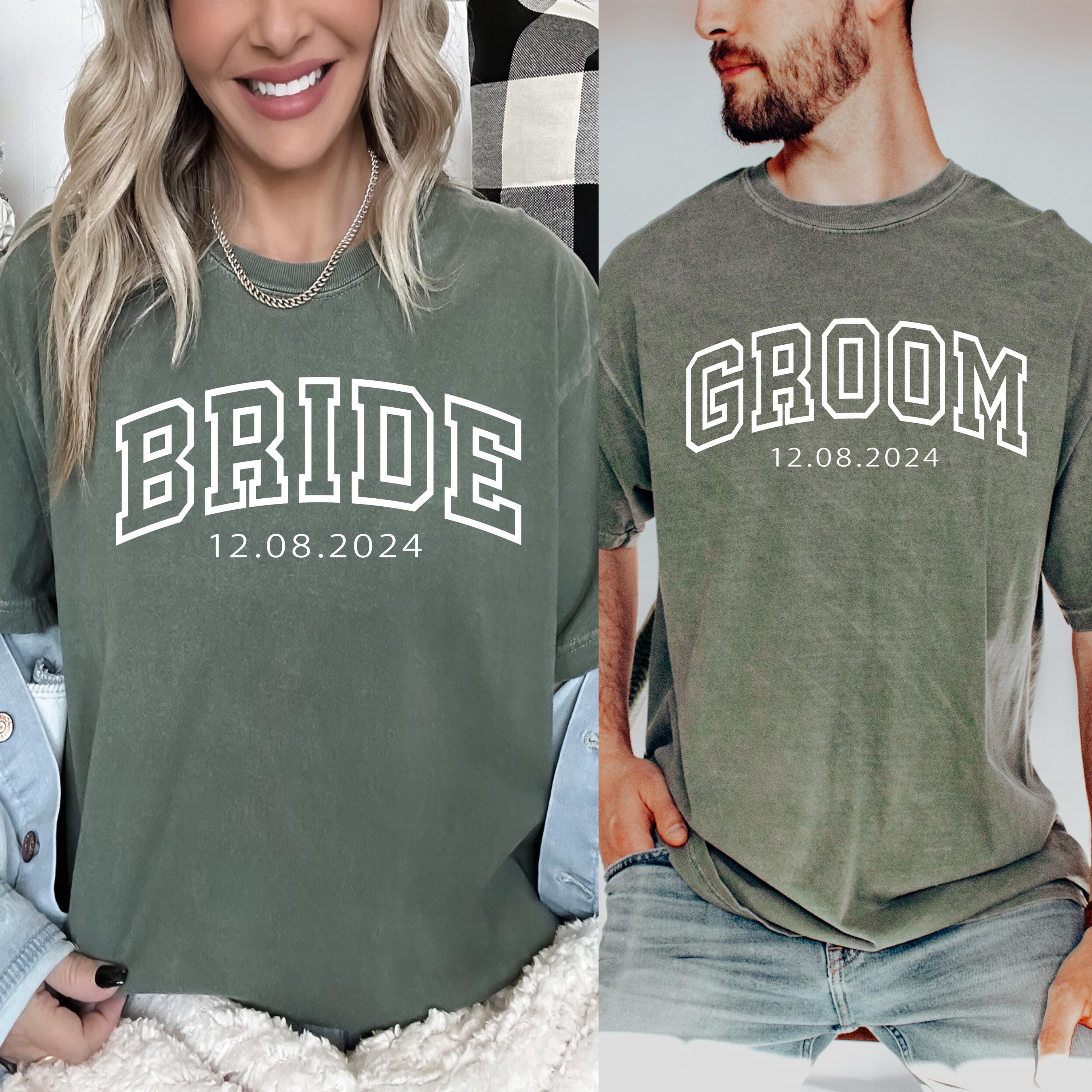 personalized bride and groom t shirt for engagement honeymoon matching outfits wedding party apparel comfort colors tee igeqr