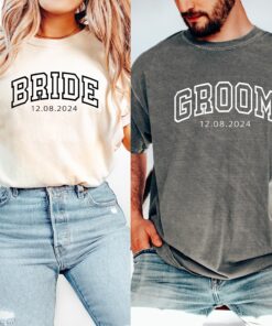 personalized bride and groom t shirt for engagement honeymoon matching outfits wedding party apparel comfort colors tee mo4ey