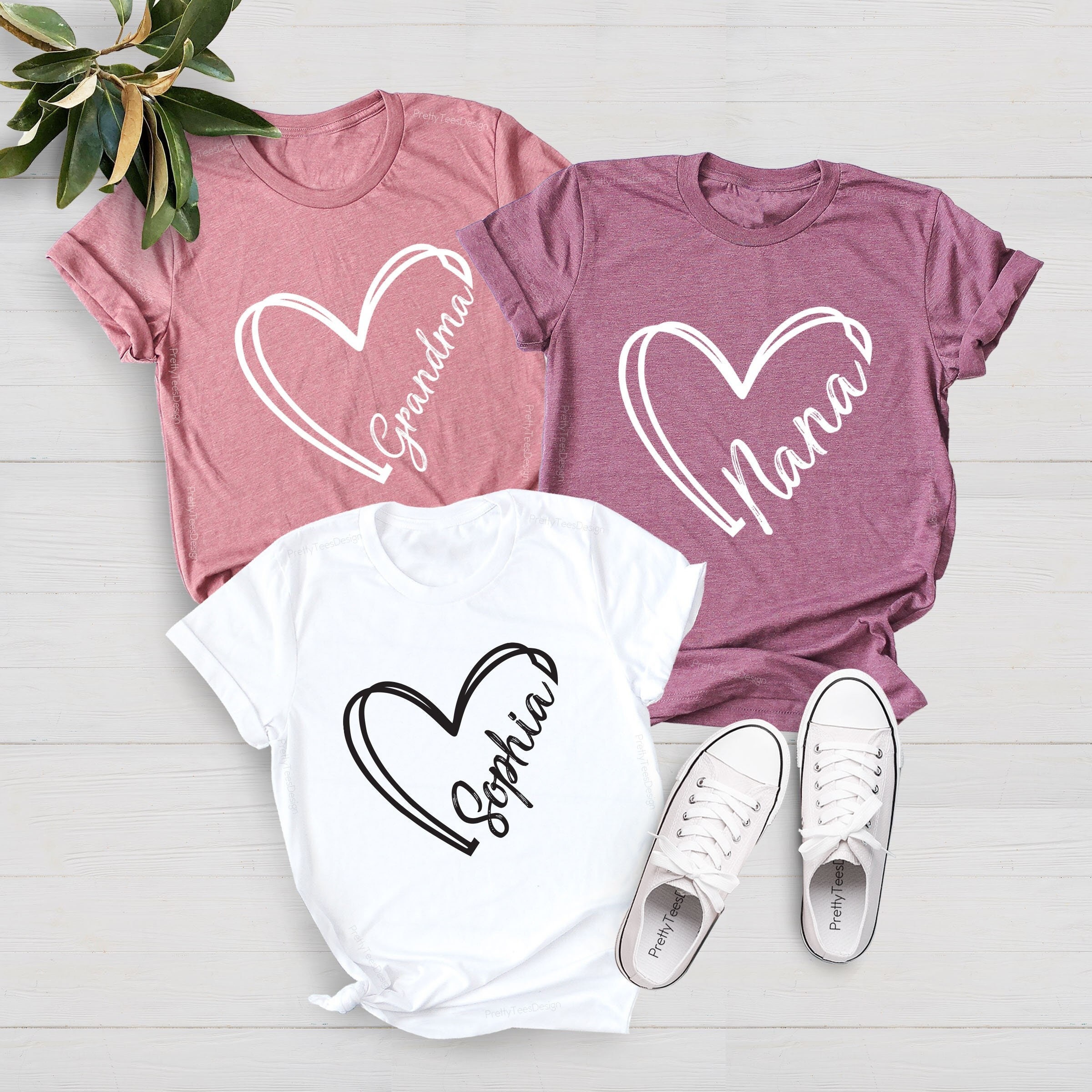 personalized family heart line shirt custom name tee for mom grandma dad nana unique gifts double heart design