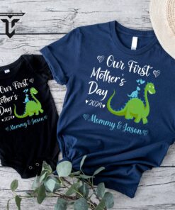 personalized first mothers day shirt for mom and baby matching dinosaur tee unique new mom gift idea plgyn