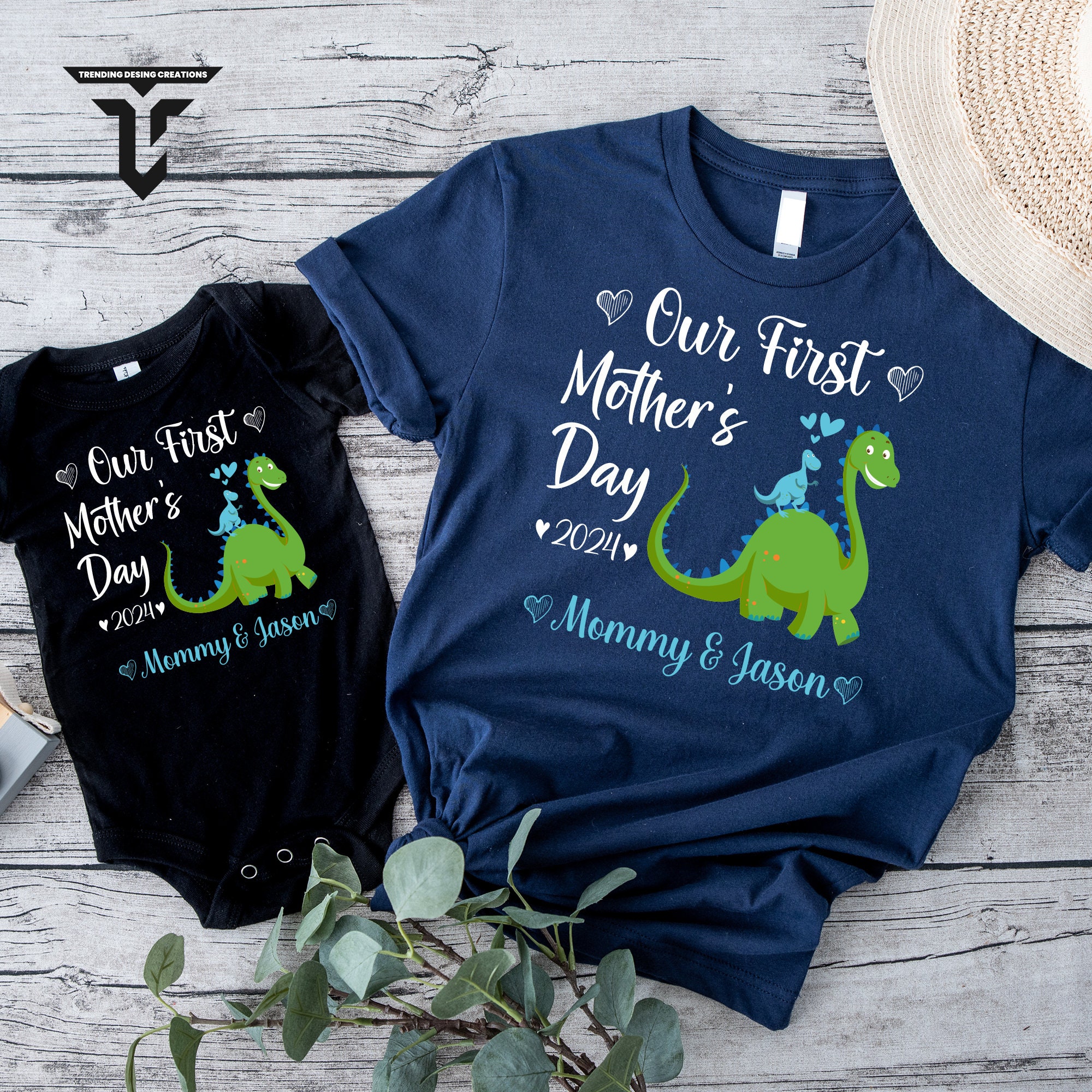 personalized first mothers day shirt for mom and baby matching dinosaur tee unique new mom gift idea plgyn