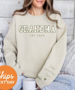 personalized floral grandma sweatshirt with kids names on sleeve unique gift for grandmother from grandkids 7qg65