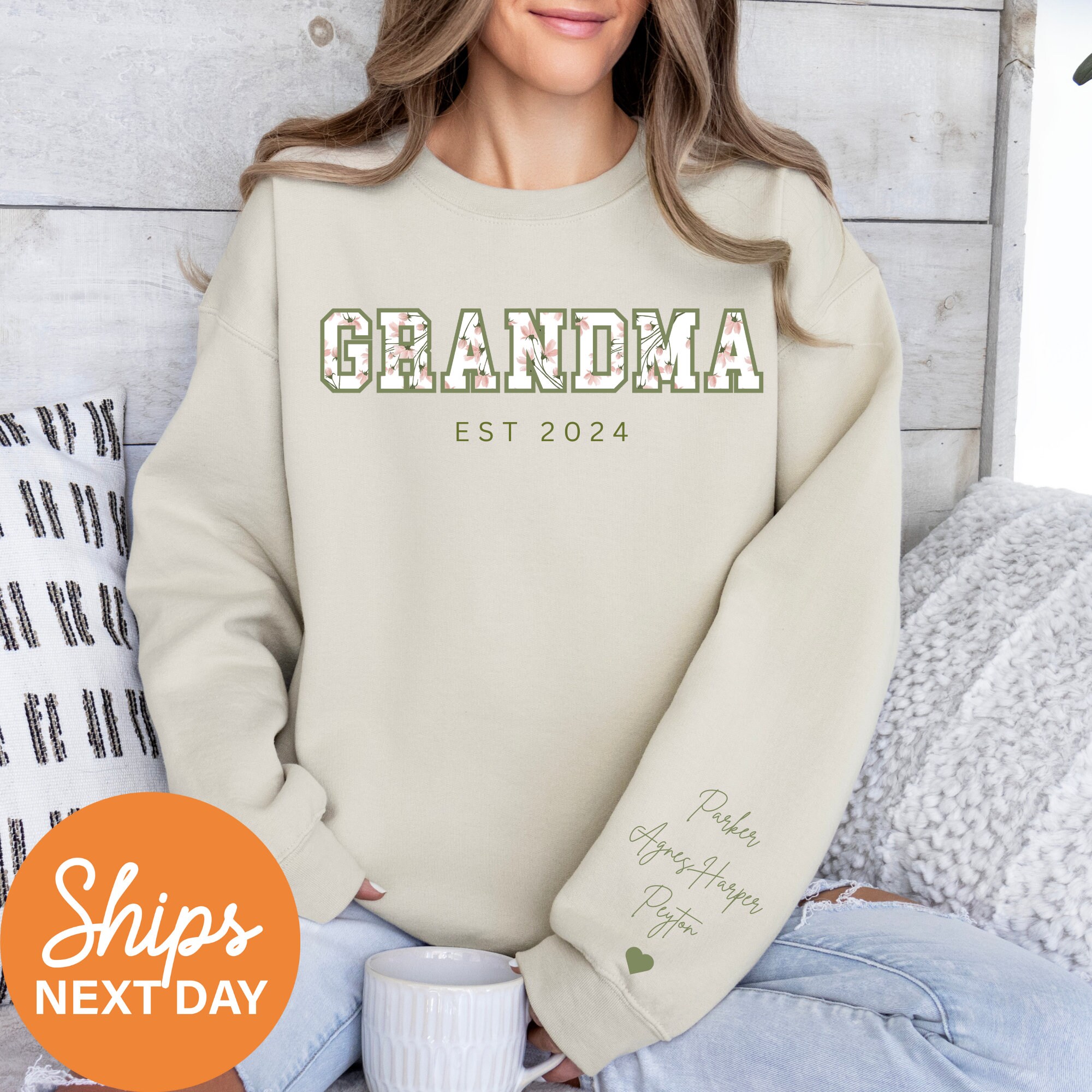 personalized floral grandma sweatshirt with kids names on sleeve unique gift for grandmother from grandkids 7qg65