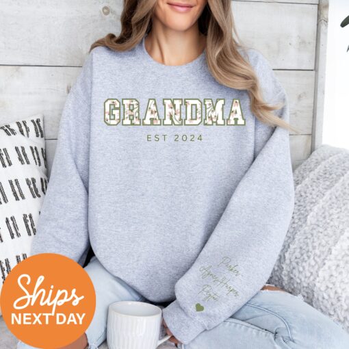 personalized floral grandma sweatshirt with kids names on sleeve unique gift for grandmother from grandkids bt15s