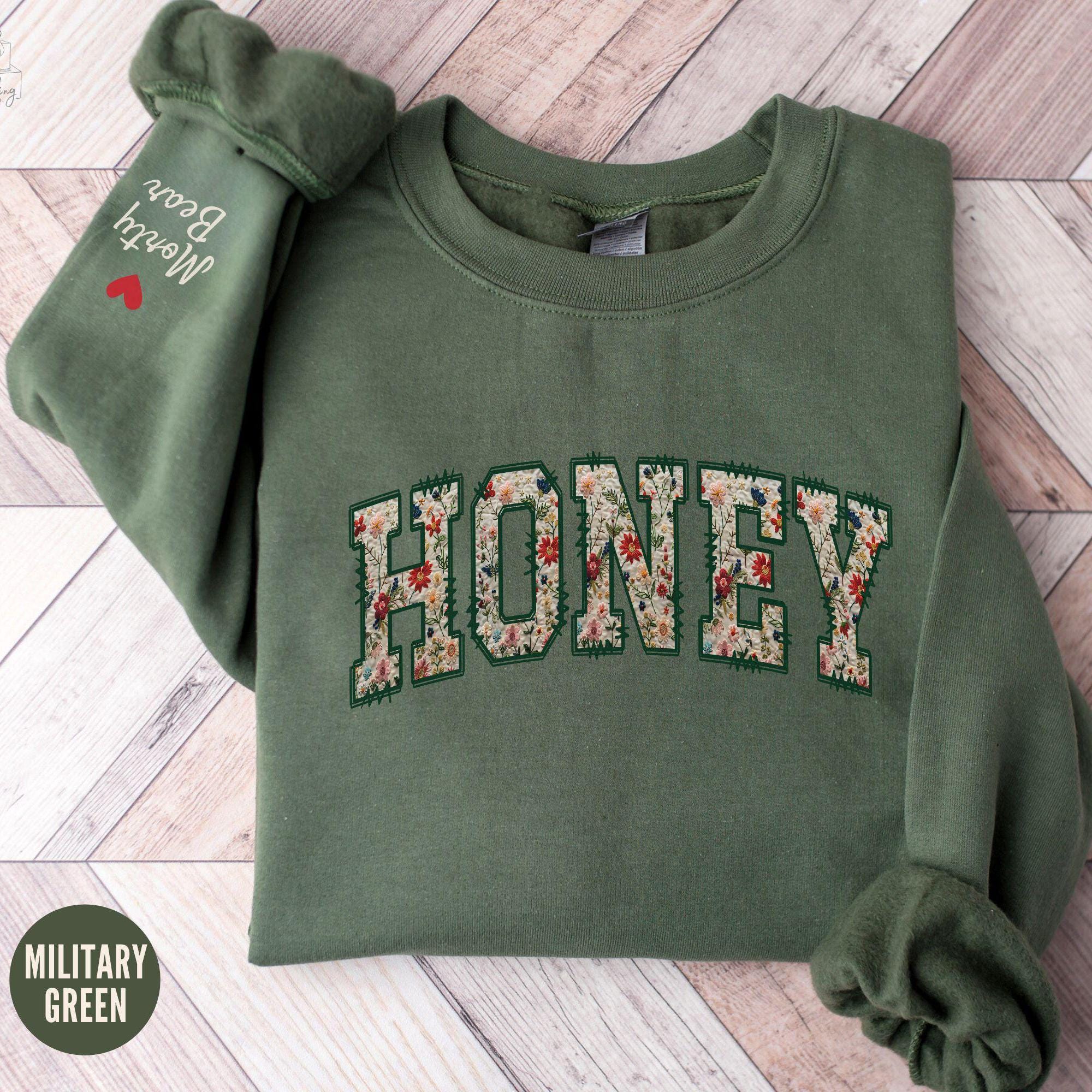 personalized floral honey sweatshirt with kids names on sleeve custom grandma crewneck for mothers day or christmas gifts 5bjqd