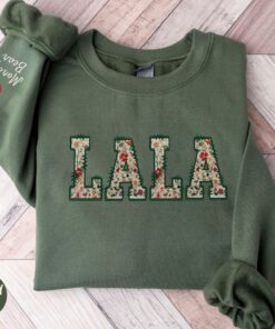 personalized floral lala sweatshirt with kids name on sleeve for grandma unique grammy gift custom crewneck 9xfwu