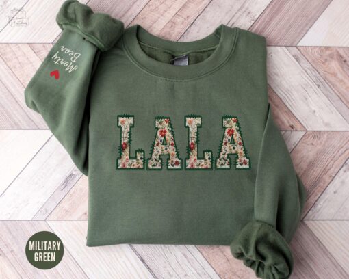 personalized floral lala sweatshirt with kids name on sleeve for grandma unique grammy gift custom crewneck
