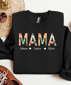 personalized floral mama sweatshirt with kids names custom mom shirt for mothers day wildflower mom life apparel l7lms