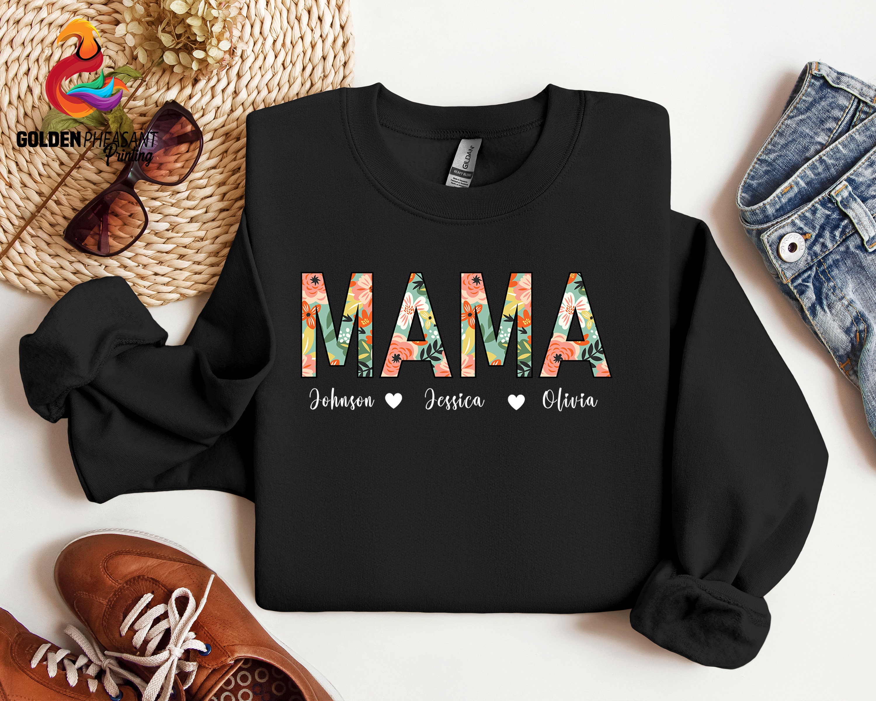 personalized floral mama sweatshirt with kids names custom mom shirt for mothers day wildflower mom life apparel l7lms scaled