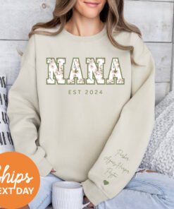 personalized floral nana sweatshirt with kids names custom grandma sweater for mothers day or pregnancy announcement vvwjq