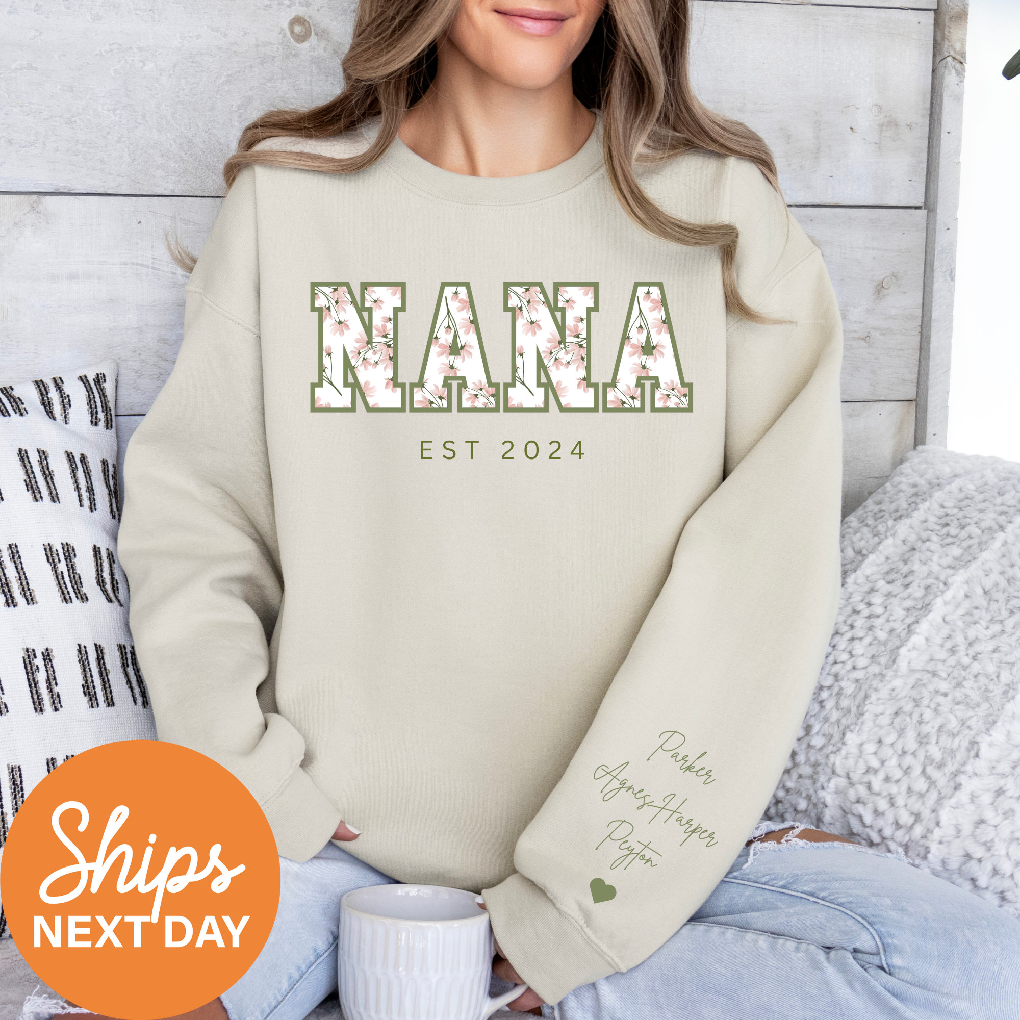 personalized floral nana sweatshirt with kids names custom grandma sweater for mothers day or pregnancy announcement vvwjq