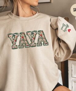 personalized floral yaya sweatshirt with kids names custom grandma crewneck wildflower shirt for greek grandmothers h85sk