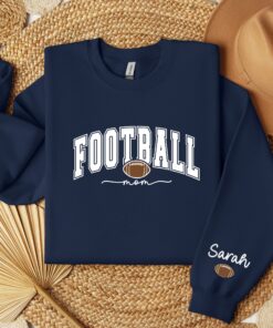 personalized football mom sweatshirt with kids name on sleeve for game day sports moms hoodie qkcyv