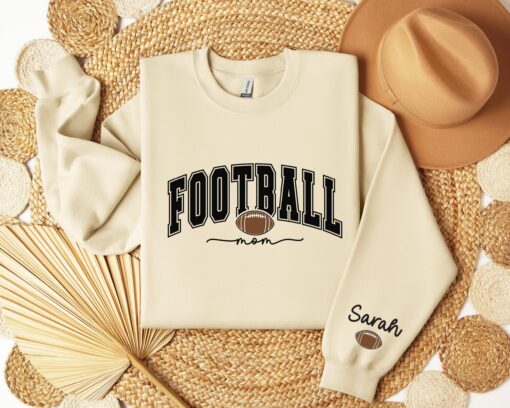 personalized football mom sweatshirt with kids name on sleeve for game day sports moms hoodie t0ara scaled