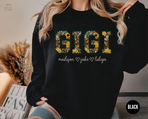 personalized gigi sweatshirt with kids names floral sunflower crewneck best gigi shirt for mothers day gifts