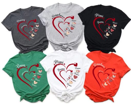 personalized grandma heart shirt with kids names custom mom love tee for mothers day and valentines day was90