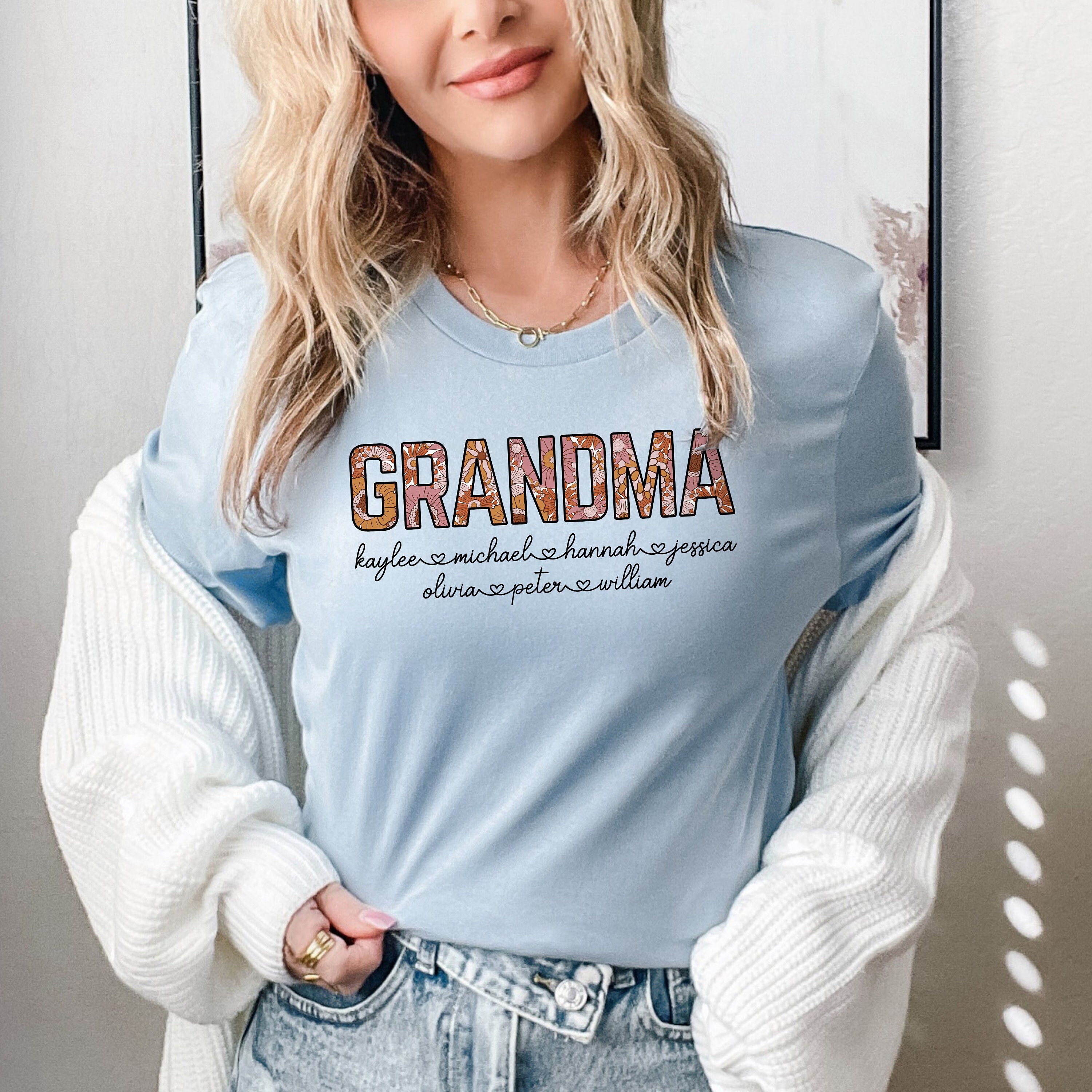 personalized grandma shirt with kids names floral design unique mothers day gift for mimi and great grandma va1ww scaled