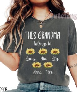 personalized grandma shirt with kids names sunflower design mothers day gift comfort colors top for new grandmothers pgllf