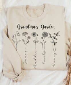 personalized grandma sweatshirt with birth month flowers and kids names custom mothers day shirt for grandmother u544k