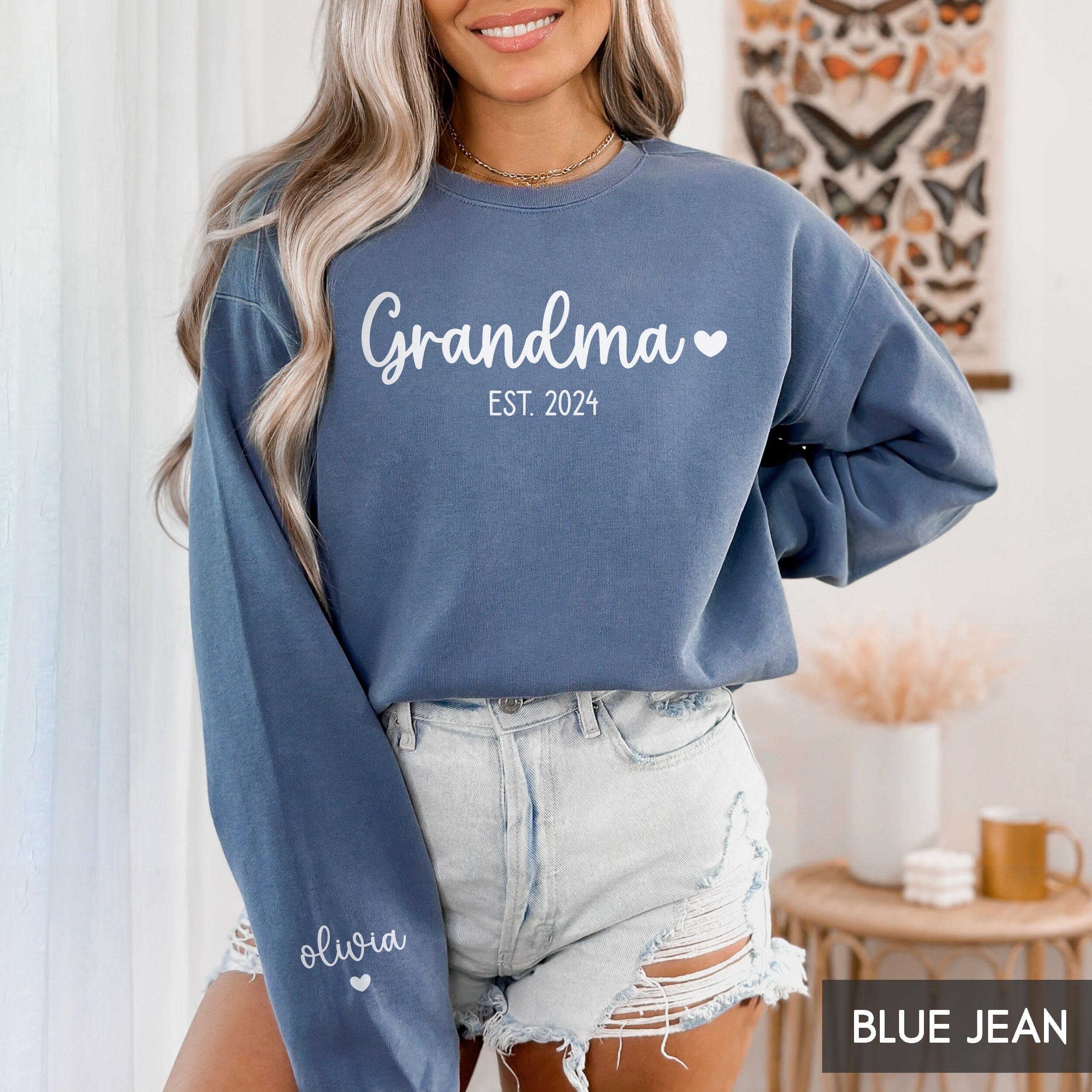 personalized grandma sweatshirt with custom grandkid names on sleeve 100 cotton crewneck est year date pnuvd