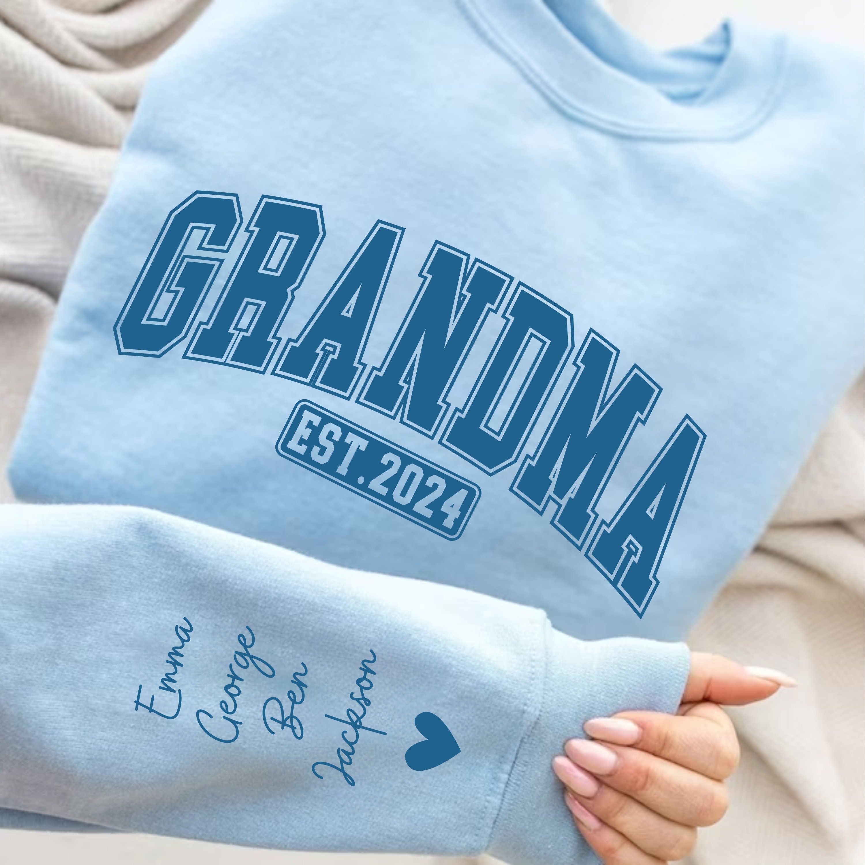 personalized grandma sweatshirt with custom names on sleeve unique birthday and mothers day gift from grandchildren hvkdr