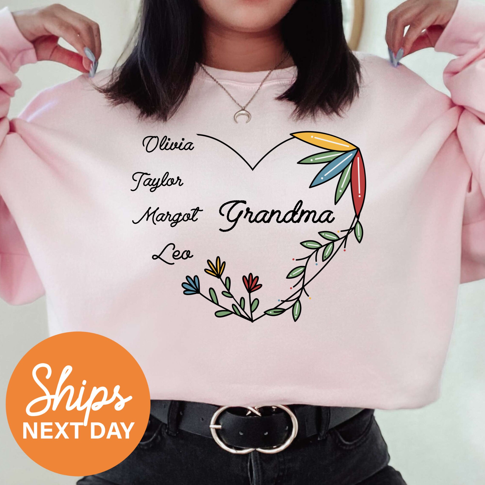 personalized grandma sweatshirt with grandkids names custom mimi nana heart design unique gift for grandmother y5u3p