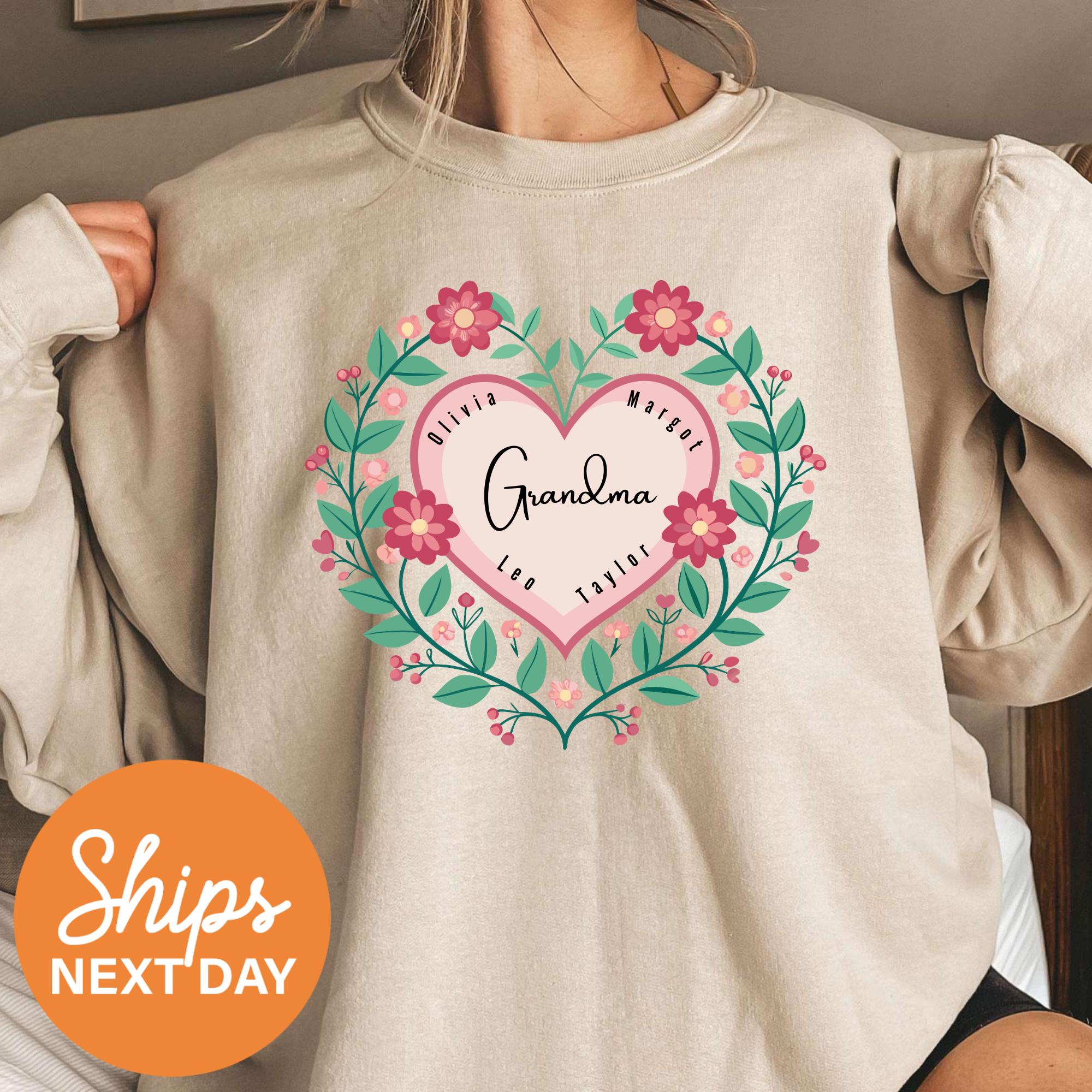 personalized grandma sweatshirt with grandkids names custom nana mimi abuela sweater unique gift for grandmothers