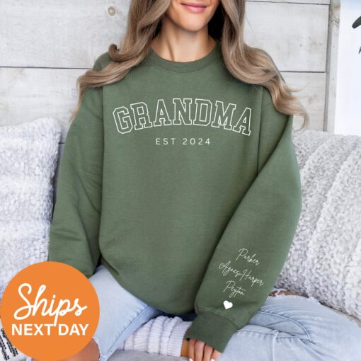 personalized grandma sweatshirt with kids names custom grandma est 2024 pregnancy announcement gift for new grandmothers qactl