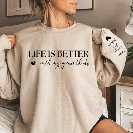 personalized grandma sweatshirt with names on sleeve unique mothers day gift custom birthday gift from grandchildren imdaj scaled