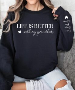 personalized grandma sweatshirt with names on sleeve unique mothers day gift custom birthday gift from grandchildren sstbz