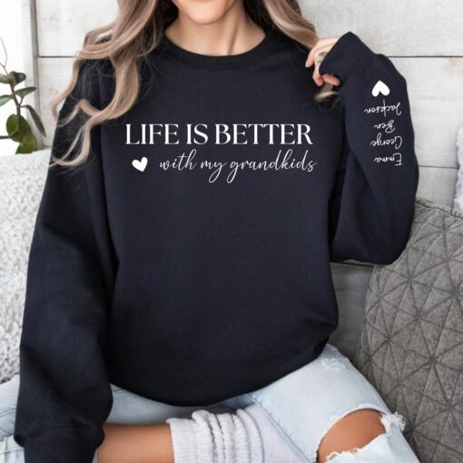 personalized grandma sweatshirt with names on sleeve unique mothers day gift custom birthday gift from grandchildren sstbz scaled