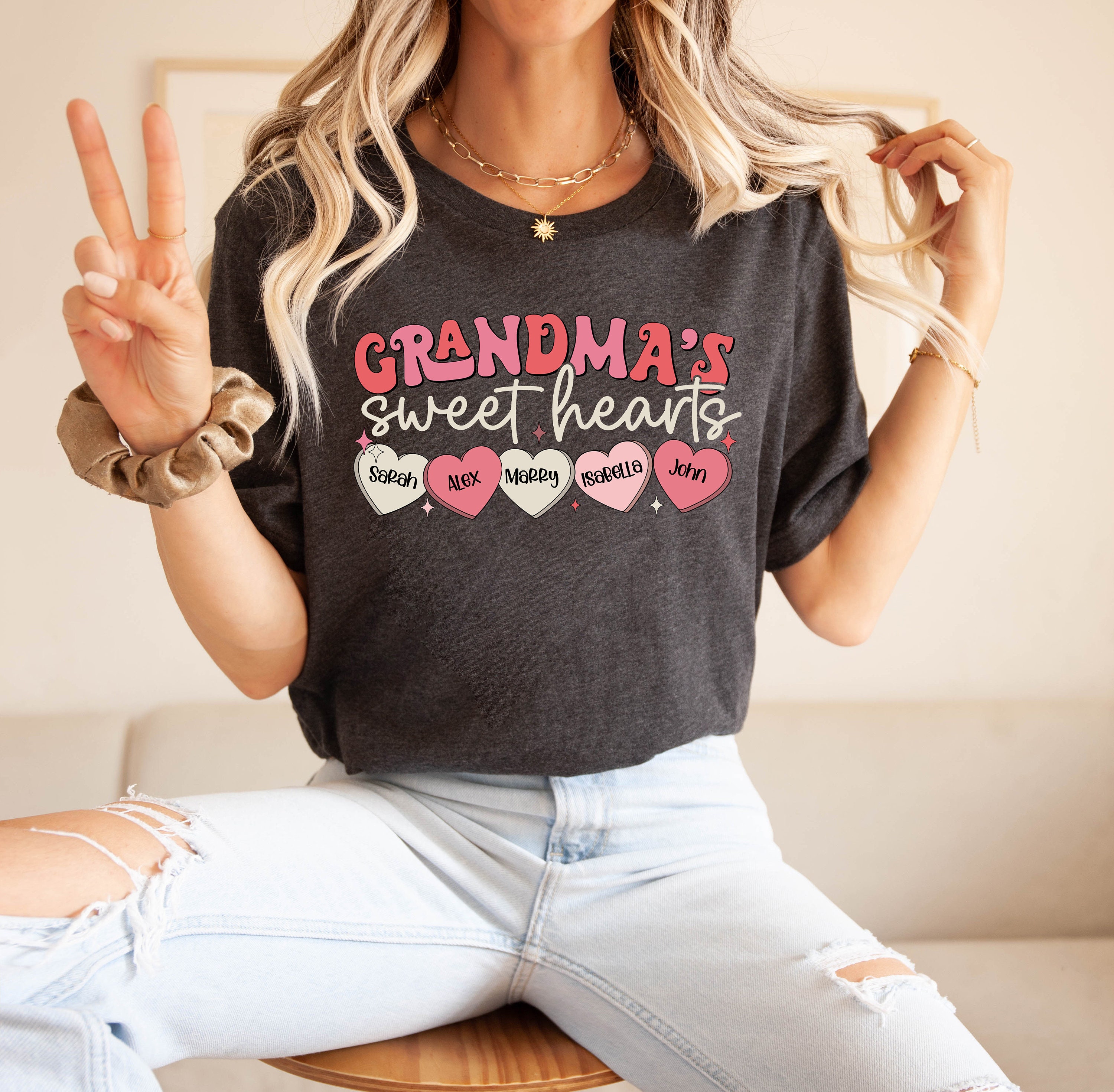 personalized grandma sweet hearts shirt with custom kids name for mothers day and valentines day gifts os2jy scaled