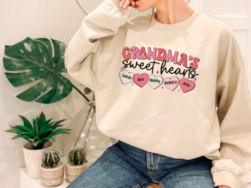 personalized grandma sweet hearts shirt with custom kids name for mothers day and valentines day gifts