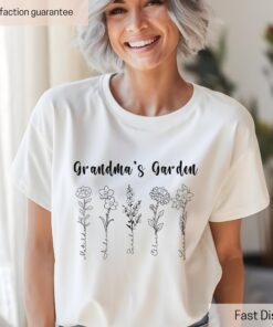 personalized grandmas garden shirt with birth flowers and grandkids names custom tee for grandmothers birthday gift ksboi