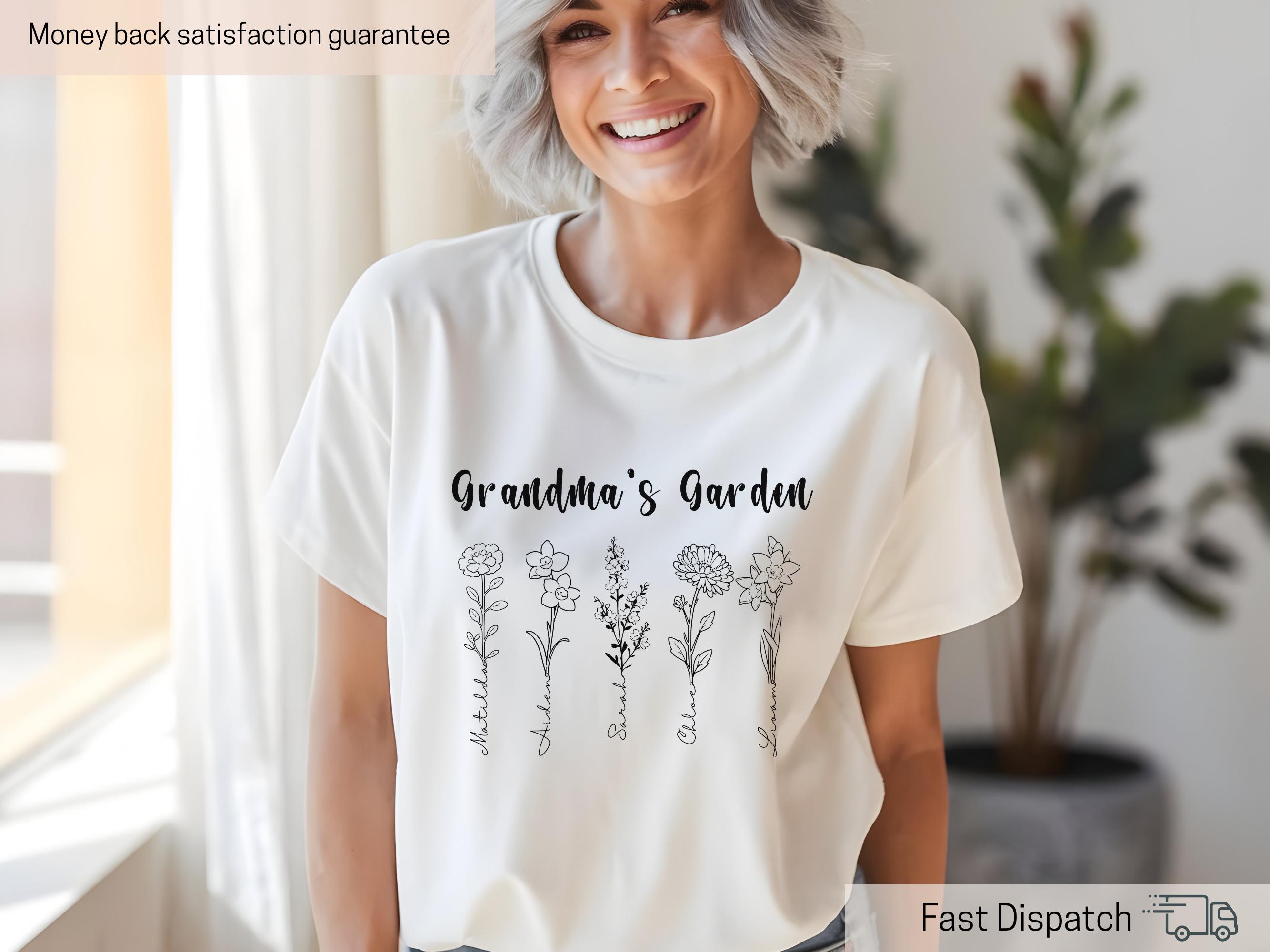 personalized grandmas garden shirt with birth flowers and grandkids names custom tee for grandmothers birthday gift ksboi scaled