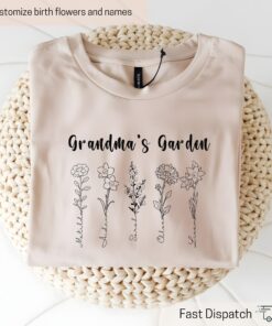 personalized grandmas garden shirt with birth flowers and grandkids names custom tee for grandmothers birthday gift ooclt