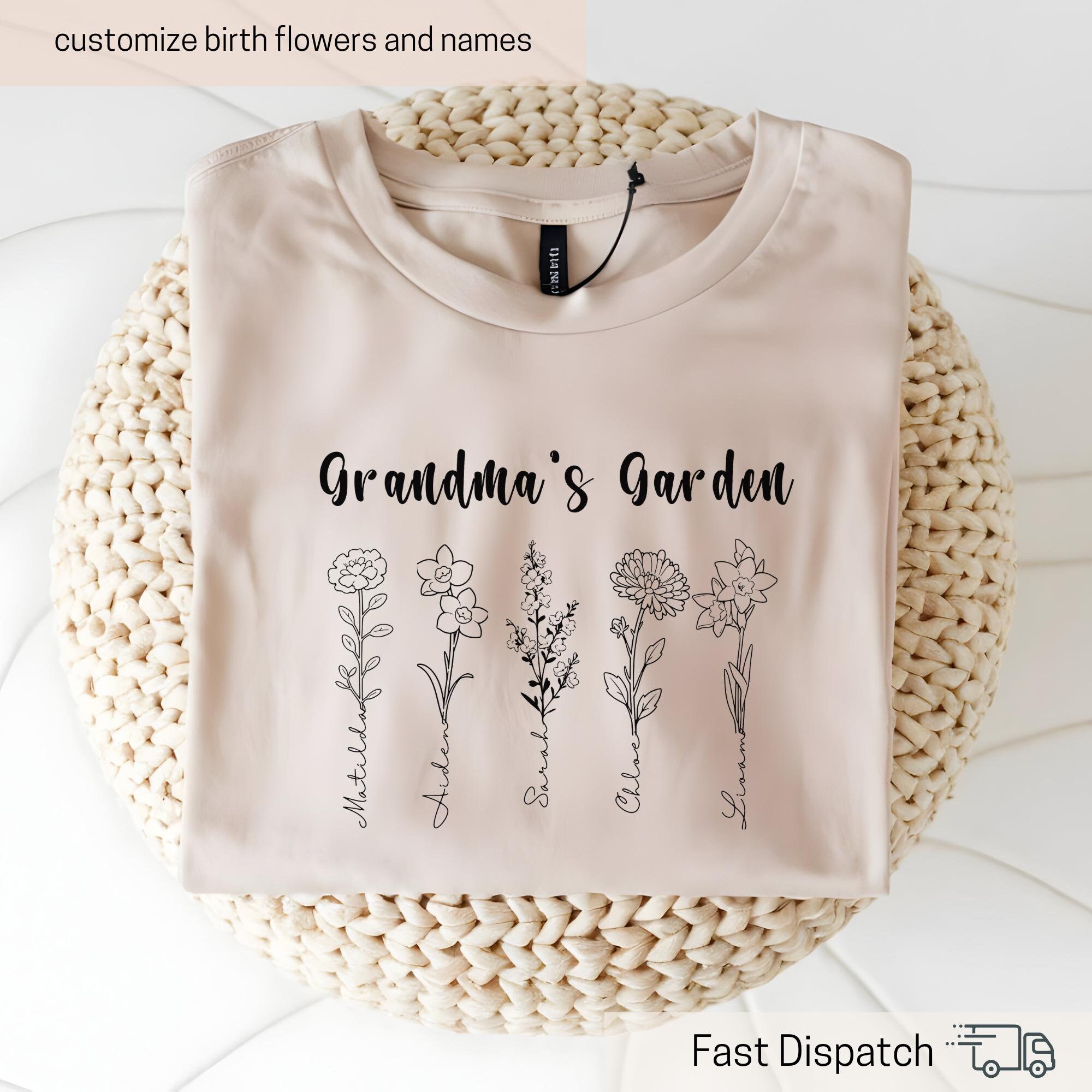 personalized grandmas garden shirt with birth flowers and grandkids names custom tee for grandmothers birthday gift ooclt