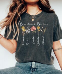 personalized grandmas garden shirt with birth month flowers and grandkids names unique mothers day gift for grandma ktdx7