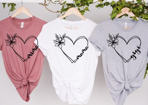 personalized heart line shirt with custom name for mom or grandma unique double heart design t shirt abzzk