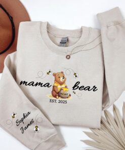 personalized mama bear sweatshirt with kid name on sleeve custom mom shirt for mothers day unique new mom gift 1gh02