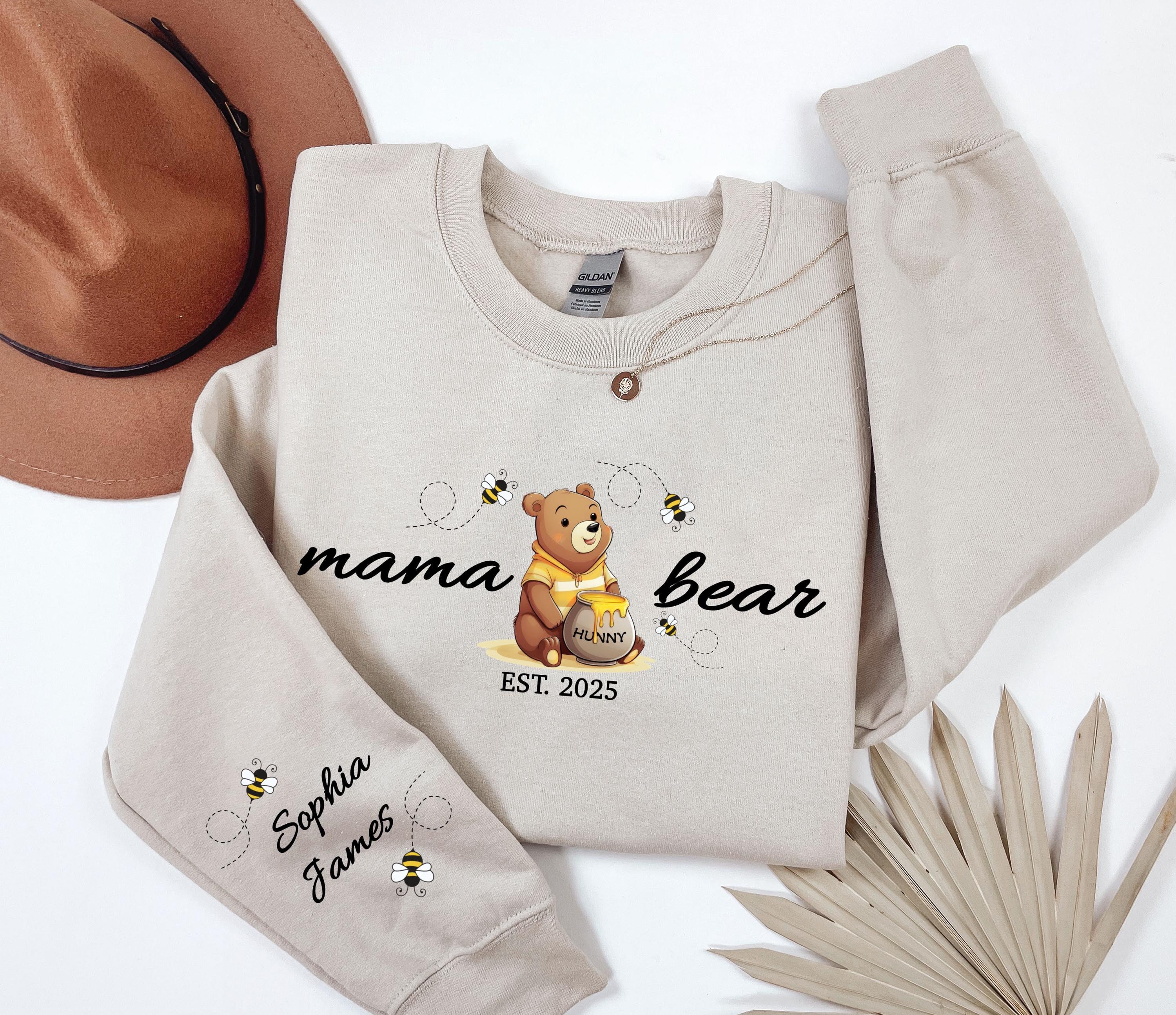 personalized mama bear sweatshirt with kid name on sleeve custom mom shirt for mothers day unique new mom gift 1gh02 scaled