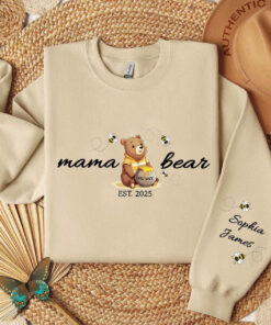 personalized mama bear sweatshirt with kid name on sleeve custom mom shirt for mothers day unique new mom gift pyhkc