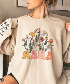 personalized mama est sweatshirt with kids names on sleeve for mothers day birthday gift cute mom life shirt 2q2yp